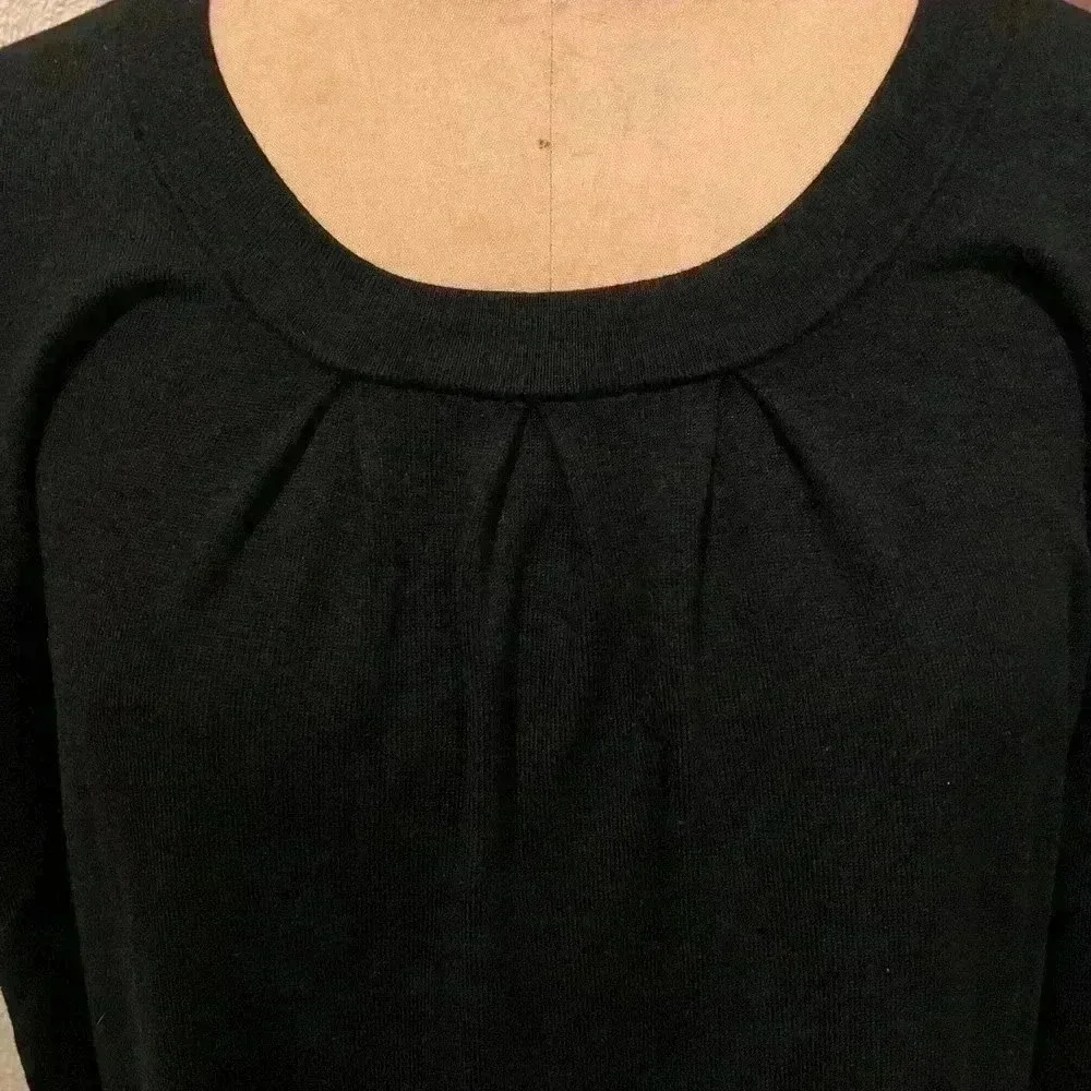 Cable & Gauge Black Knit Round Neck Ruched 3/4 Sleeves Mini Dress Size L - Picture 10 of 11